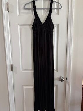 Braided-strap Black Maxi Dress – V-Neck Women's Maxi